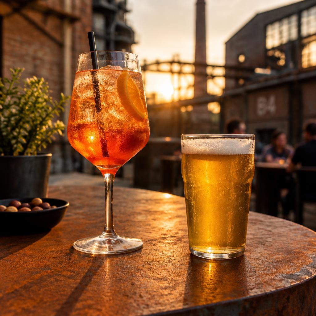 Spritz und Bier im Abendlicht